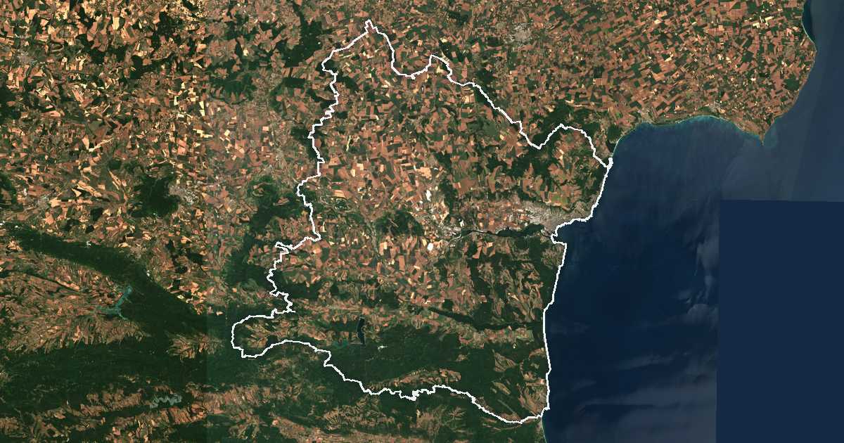 Imagen de satélite con el límite trazado: Varna