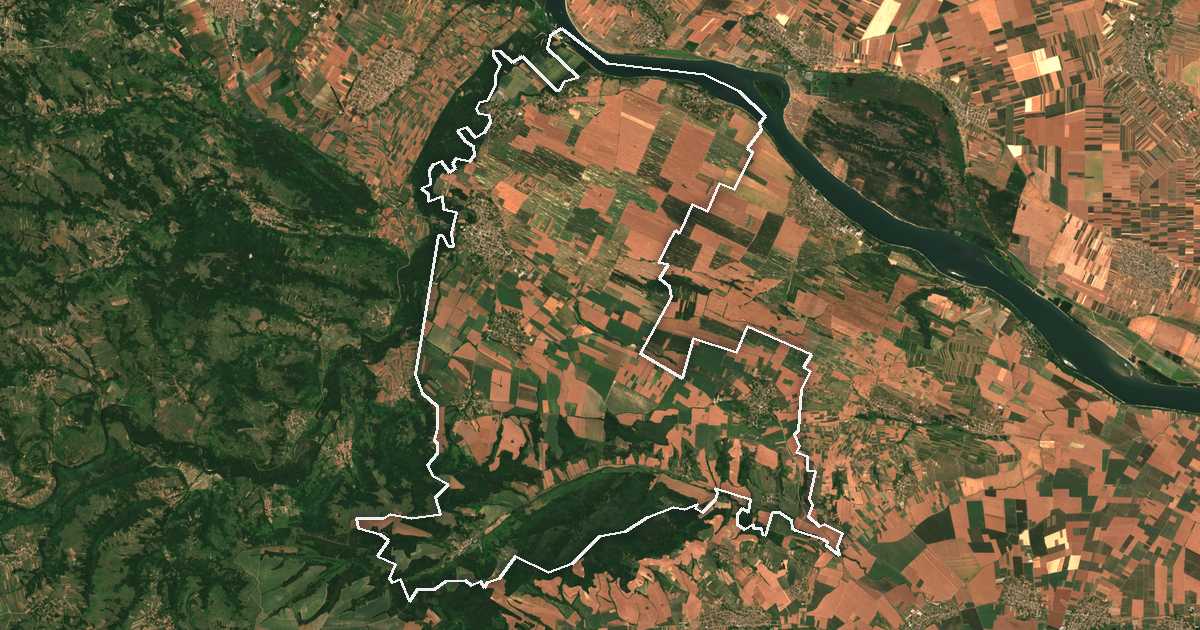 Imagen de satélite con el límite trazado: Bregovo