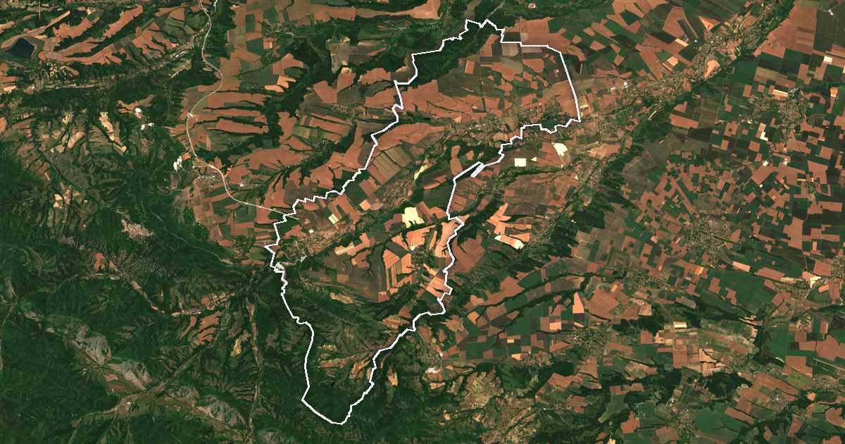 Imagen de satélite con el límite trazado: Ruzhintsi