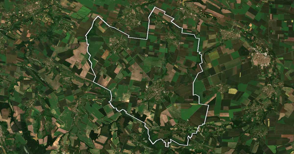 Imagen de satélite con el límite trazado: Borován