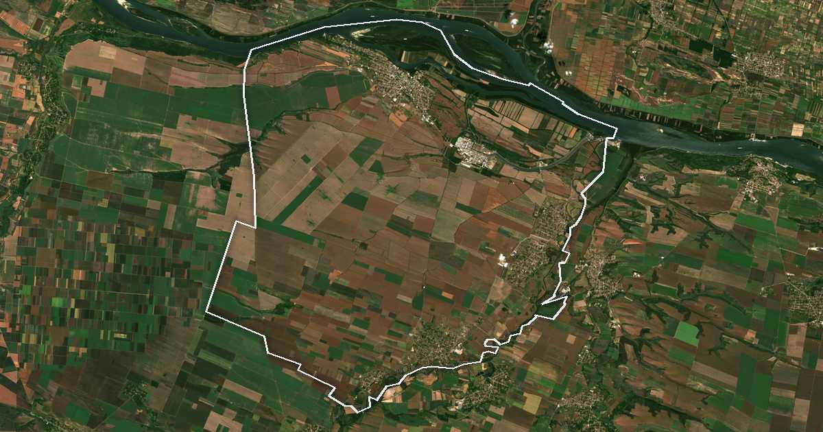 Imagen de satélite con el límite trazado: Kozloduy