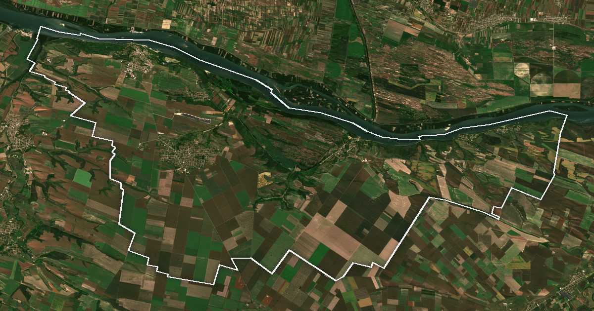 Imagen de satélite con el límite trazado: Oriájovo