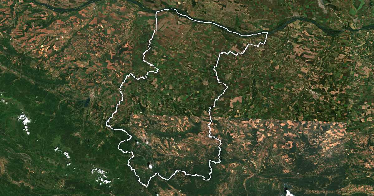 Imagen de satélite con el límite trazado: Vratsa
