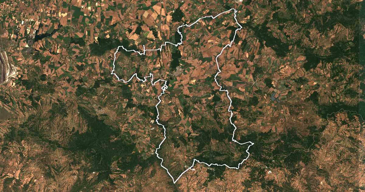 Imagen de satélite con el límite trazado: Élhovo