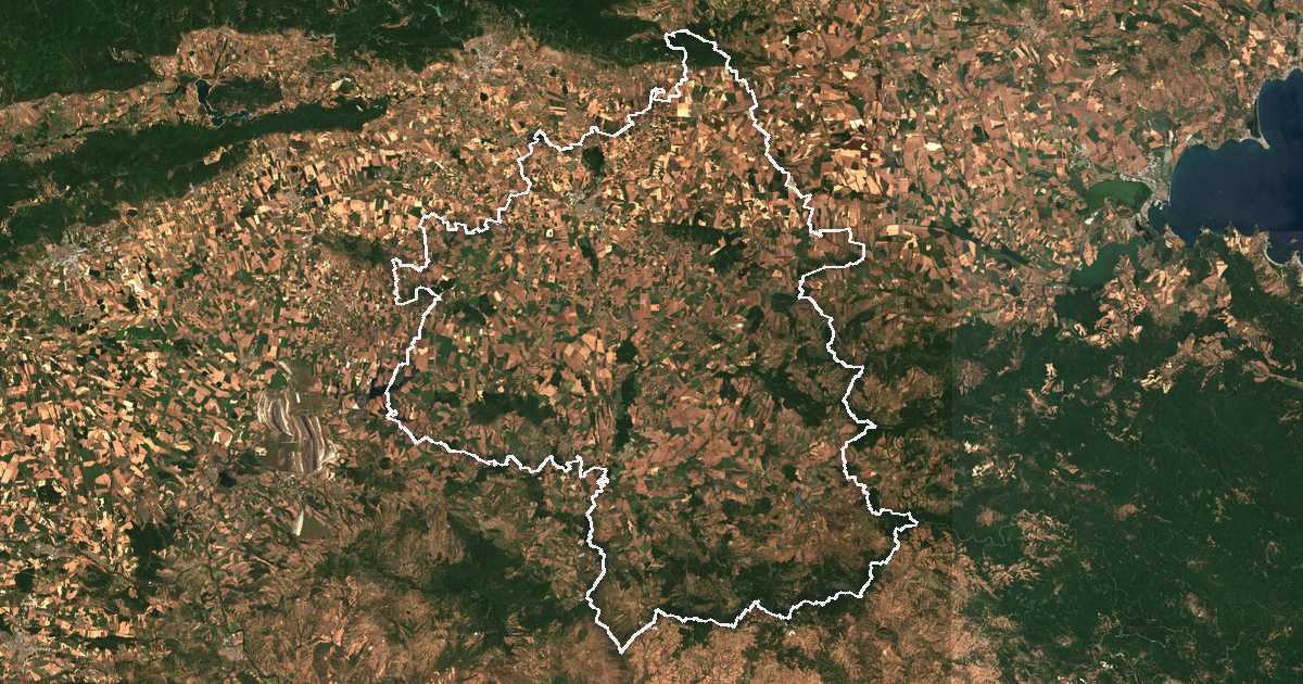 Imagen de satélite con el límite trazado: Yámbol