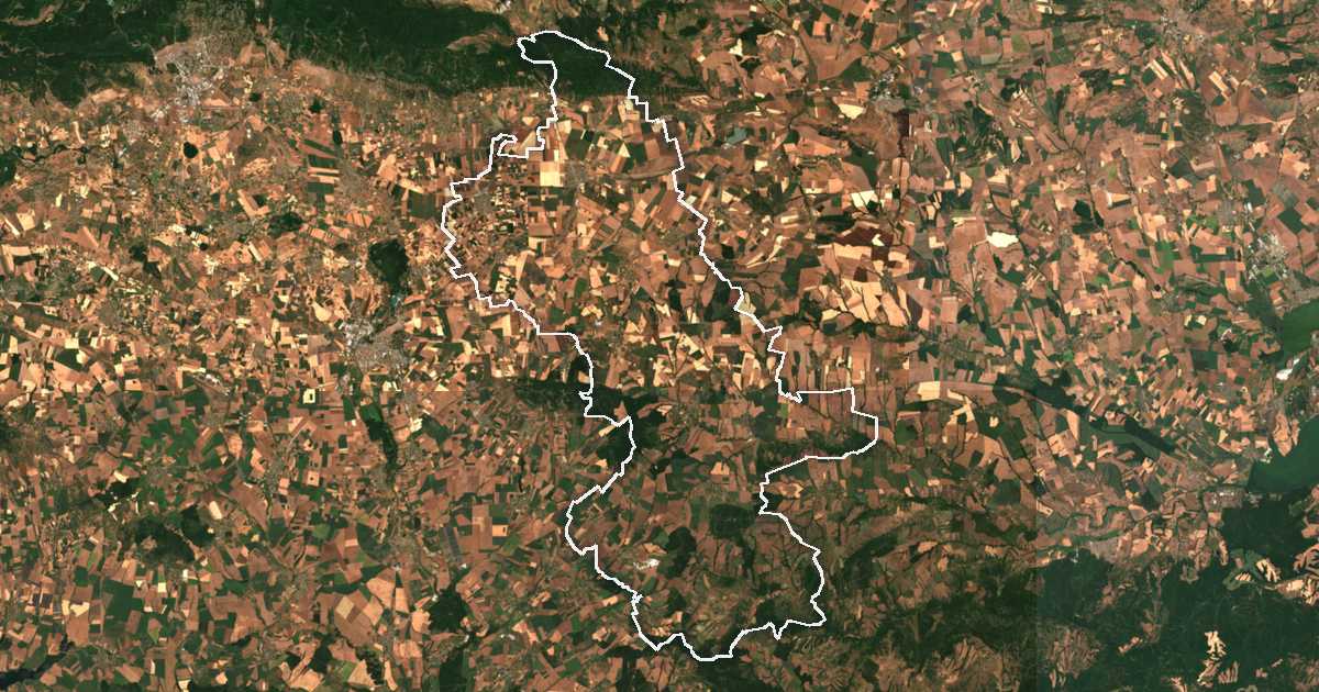 Imagen de satélite con el límite trazado: Straldzha