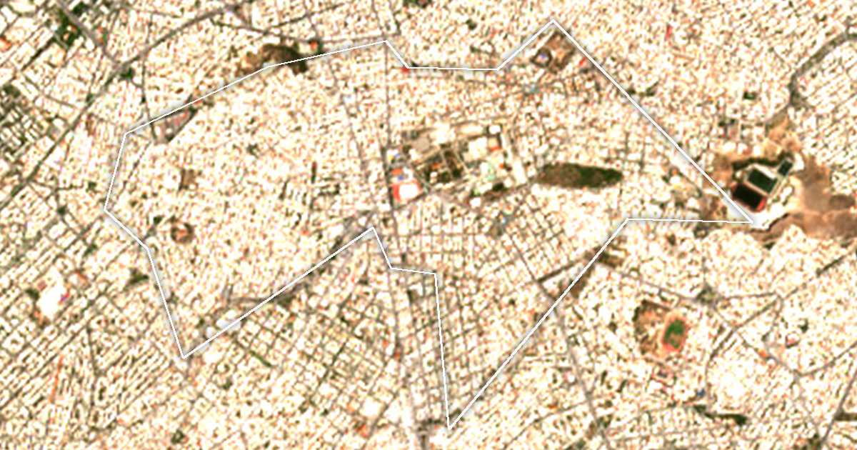 Imagen de satélite con el límite trazado: Dímos Dáfnis - Ymittoú