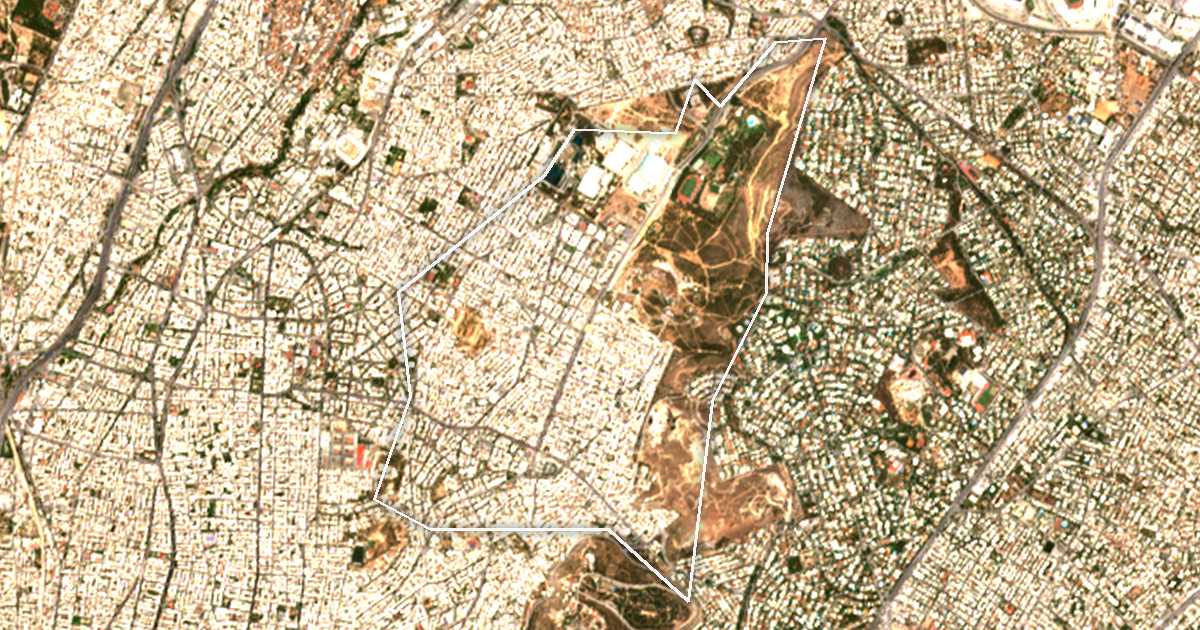 Imagen de satélite con el límite trazado: Dímos Galatsíou