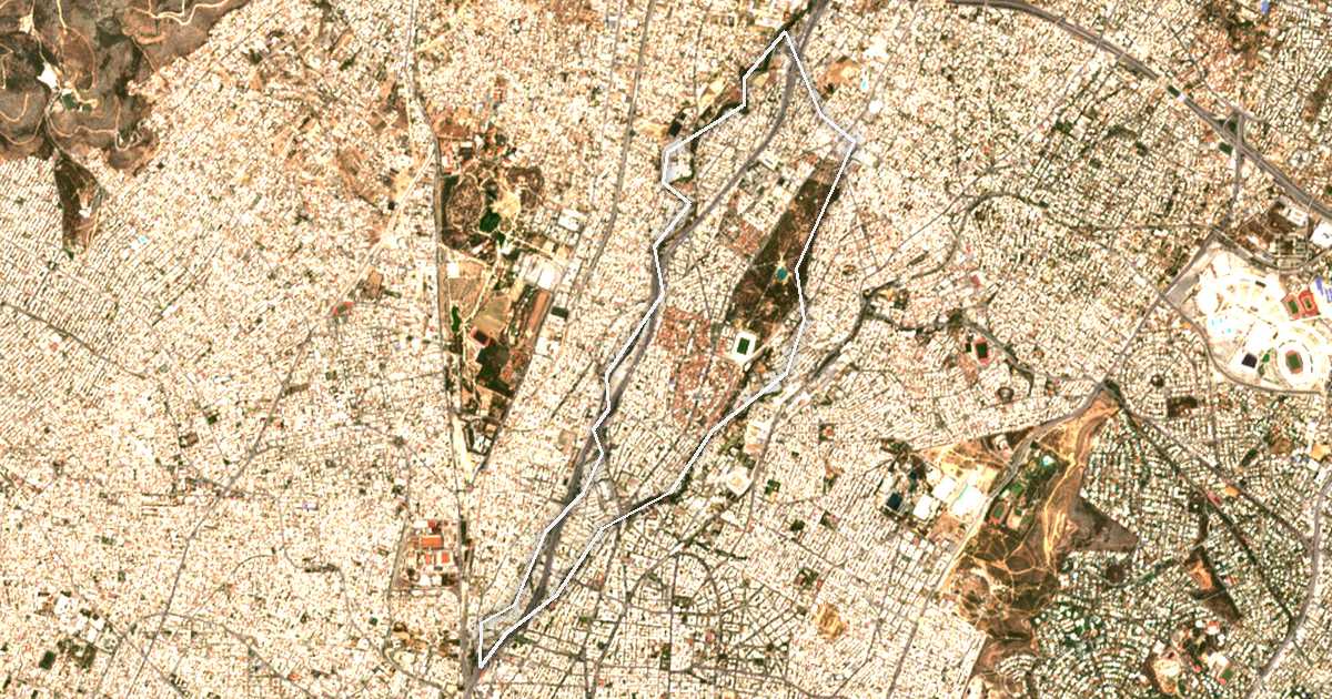 Imagen de satélite con el límite trazado: Dímos Filadelfeías - Chalkidónos