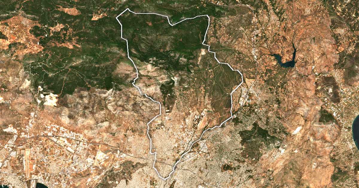 Imagen de satélite con el límite trazado: Dímos Acharnón