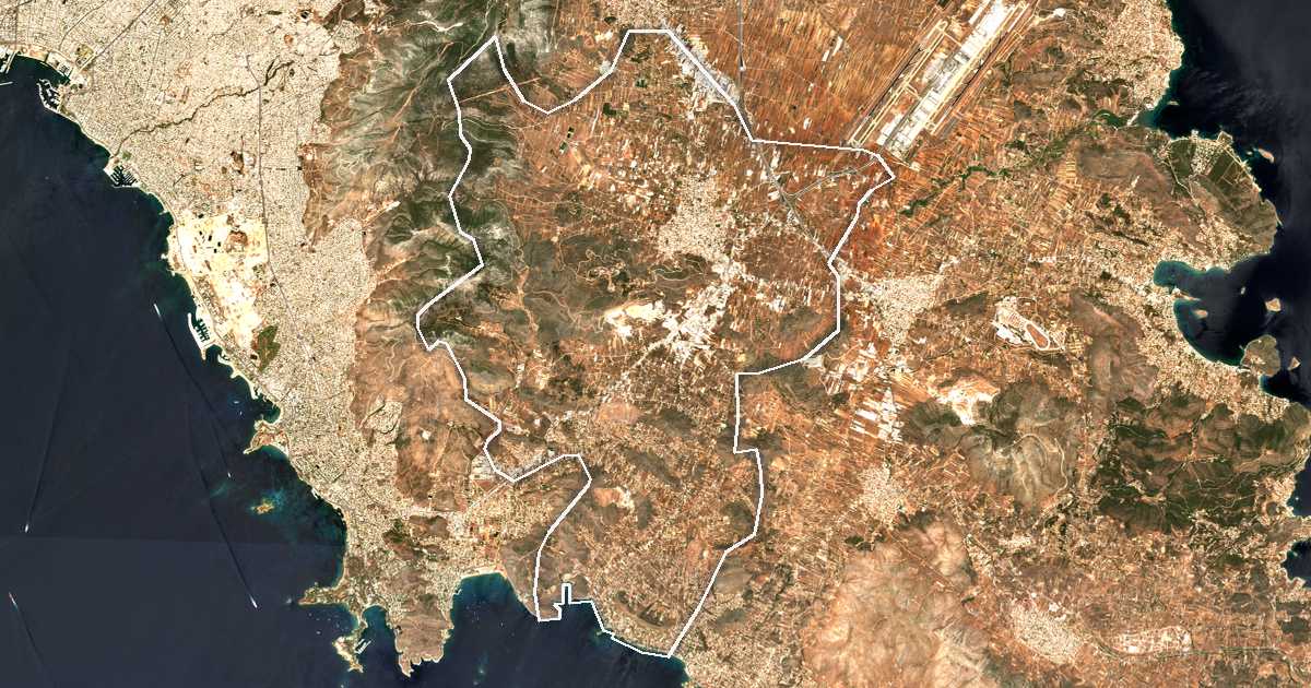 Imagen de satélite con el límite trazado: Dímos Kropías