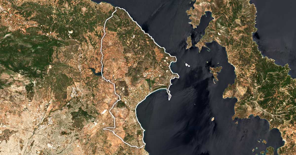 Imagen de satélite con el límite trazado: Dímos Marathónos