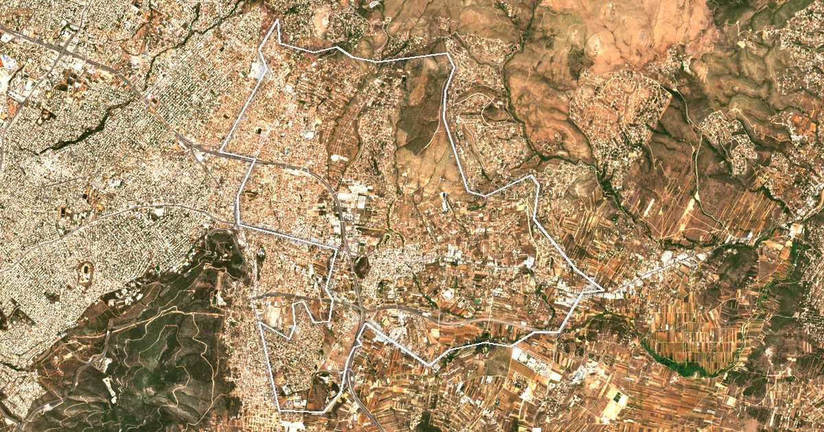 Imagen de satélite con el límite trazado: Dímos Pallínis