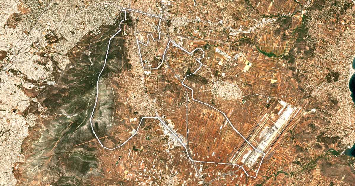 Imagen de satélite con el límite trazado: Dímos Paianías
