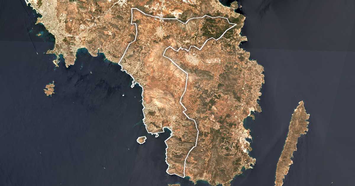 Imagen de satélite con el límite trazado: Dímos Saronikoú