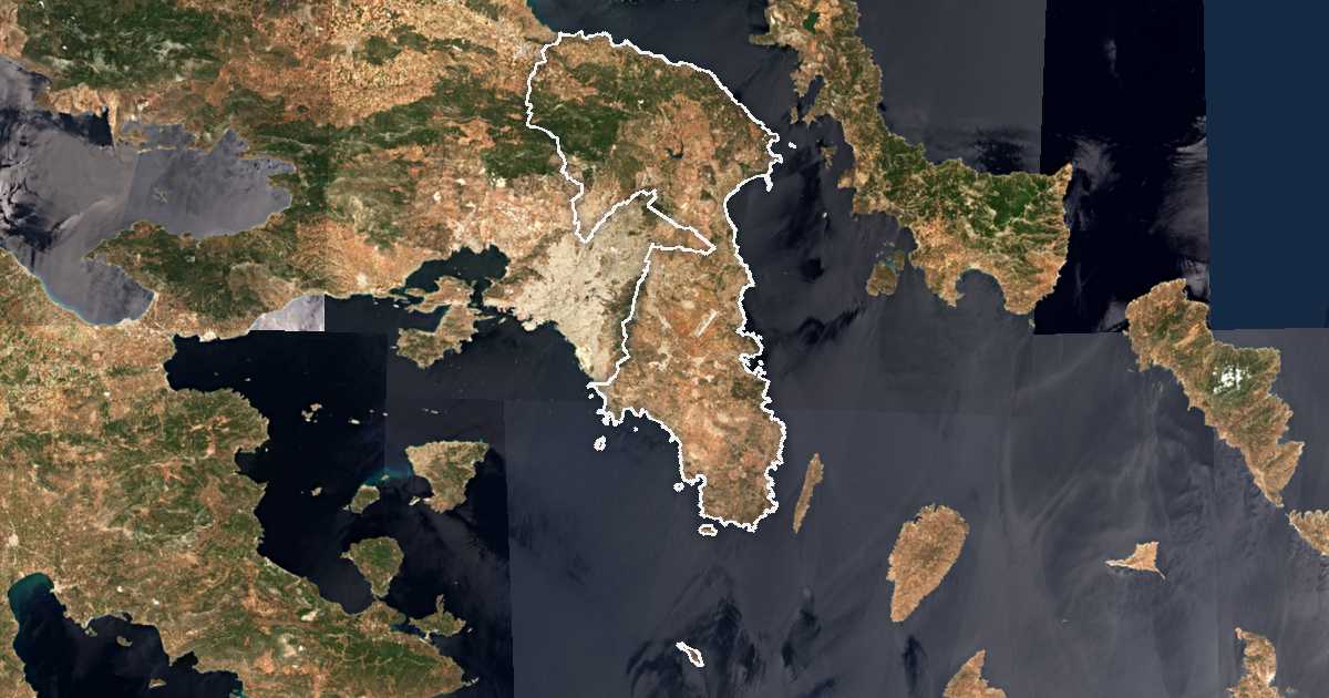 Imagen de satélite con el límite trazado: Unidad periférica de Ática Oriental