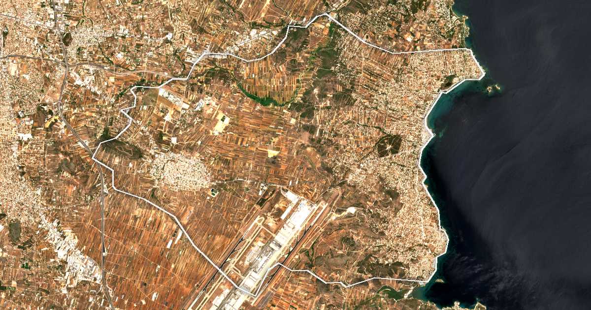 Imagen de satélite con el límite trazado: Dímos Spáton - Artémidos