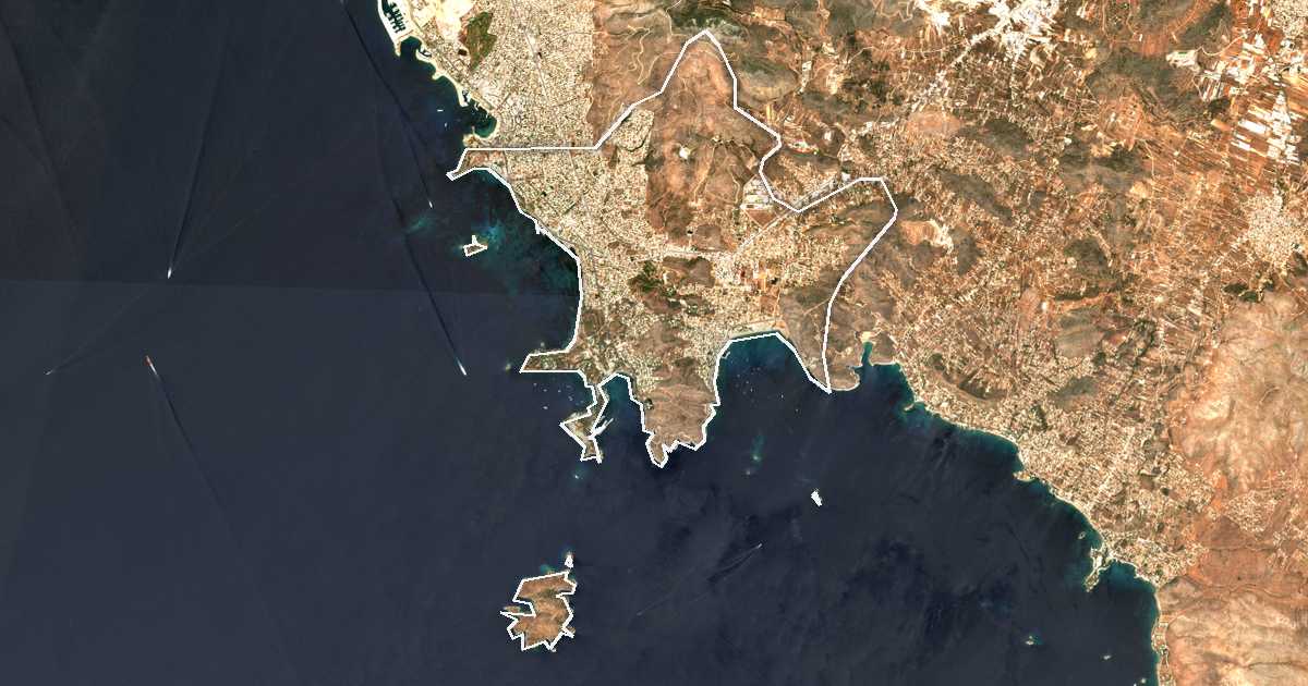 Imagen de satélite con el límite trazado: Vari-Voula-Vouliagmeni