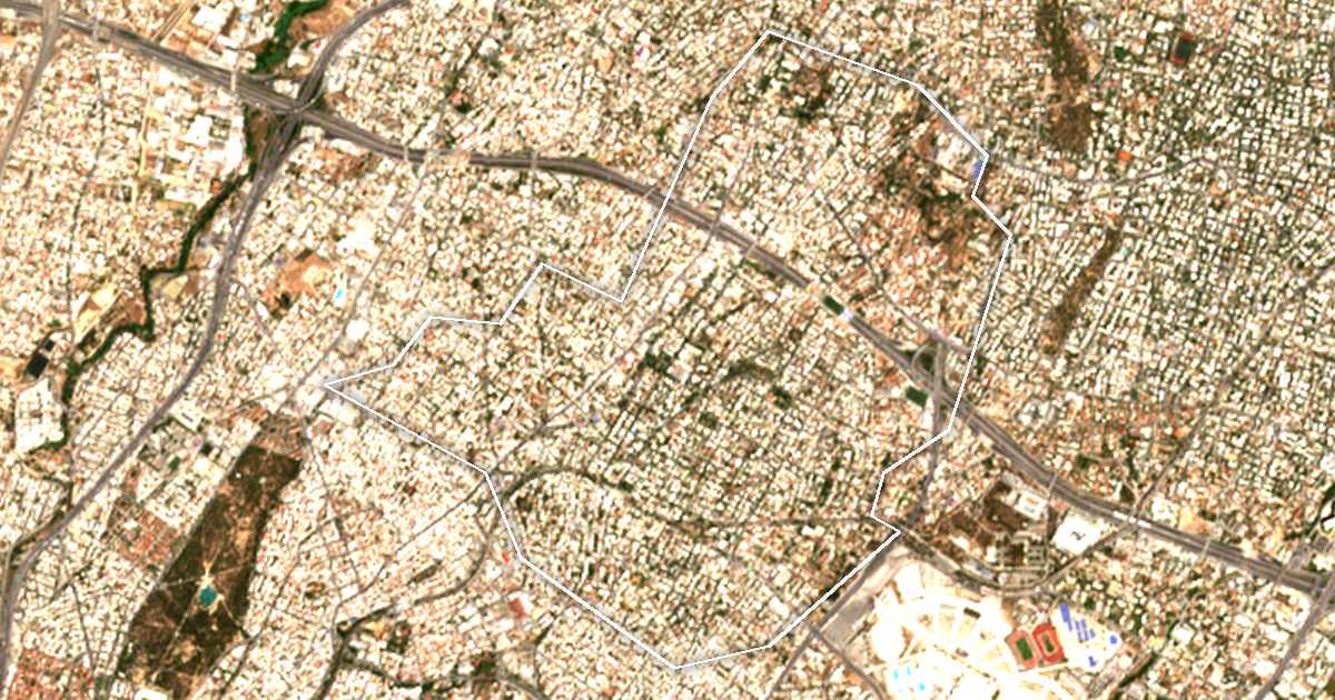 Imagen de satélite con el límite trazado: Heraclión