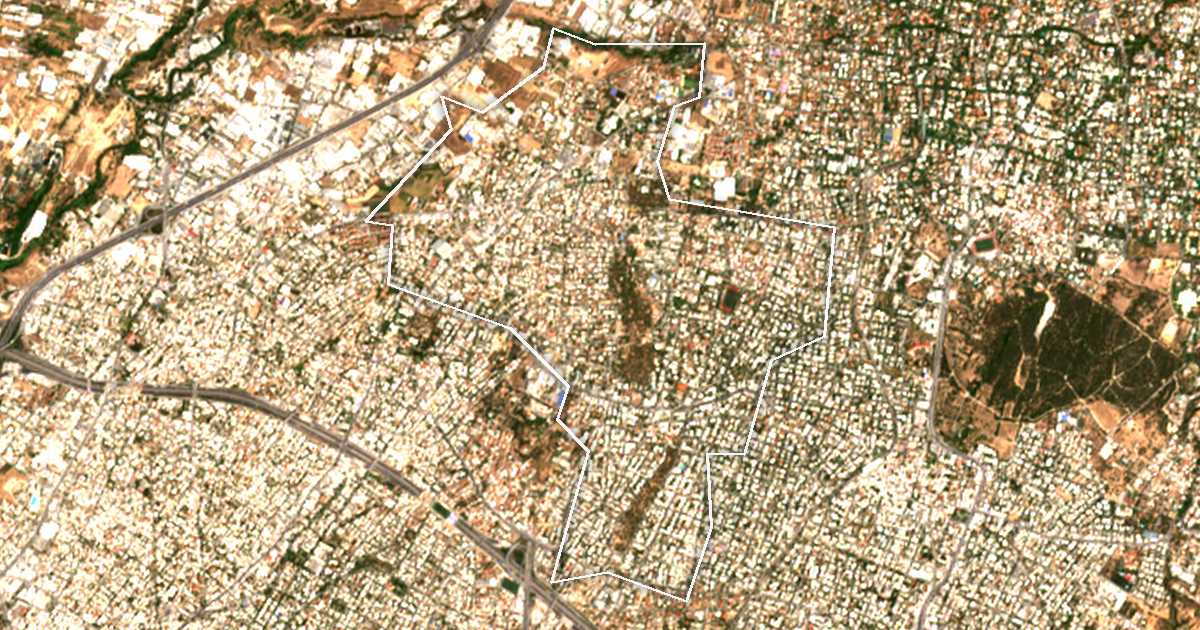 Imagen de satélite con el límite trazado: Dímos Lykóvrysis - Péfkis