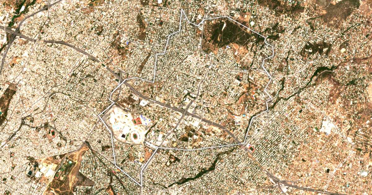 Imagen de satélite con el límite trazado: Marusi