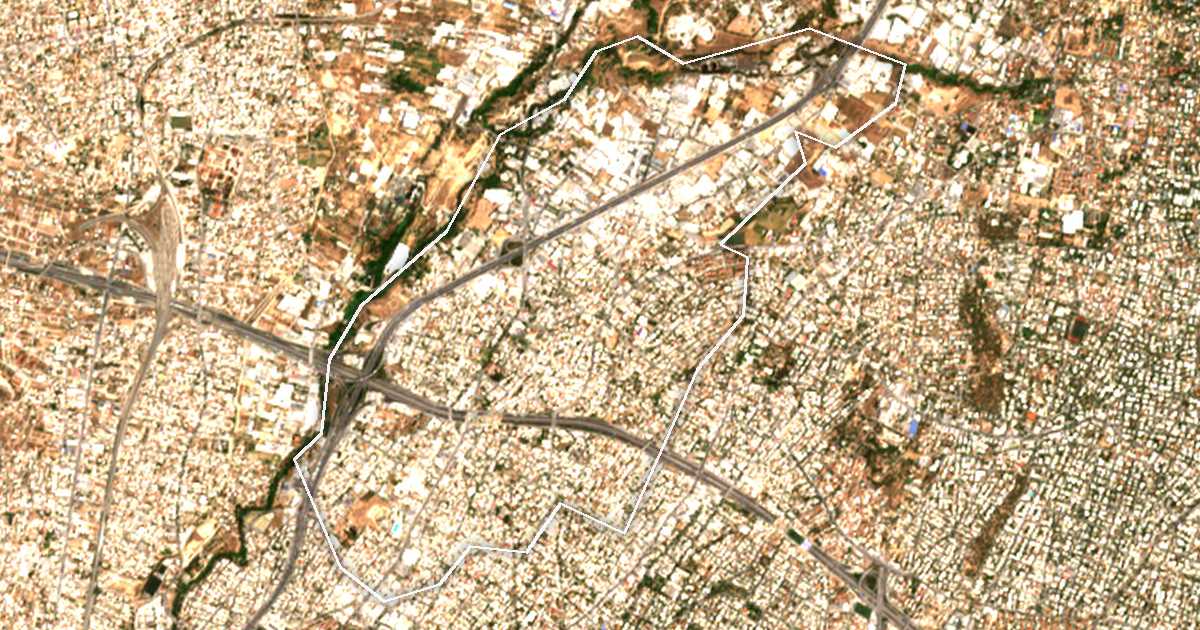 Imagen de satélite con el límite trazado: Metamorfosi