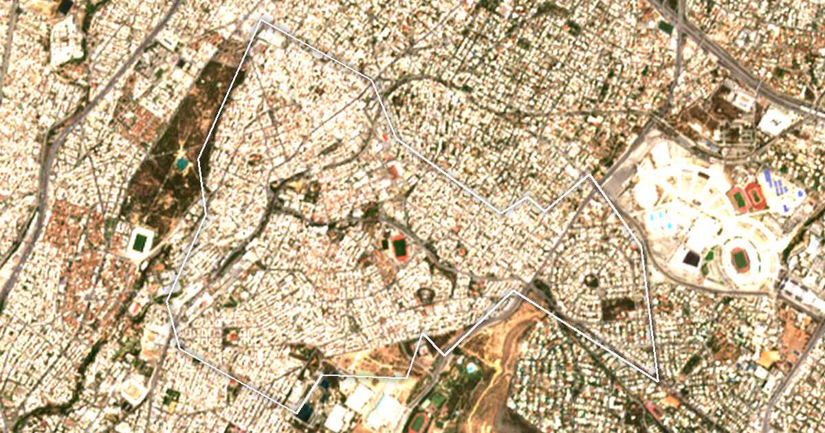 Imagen de satélite con el límite trazado: Nea Ionia