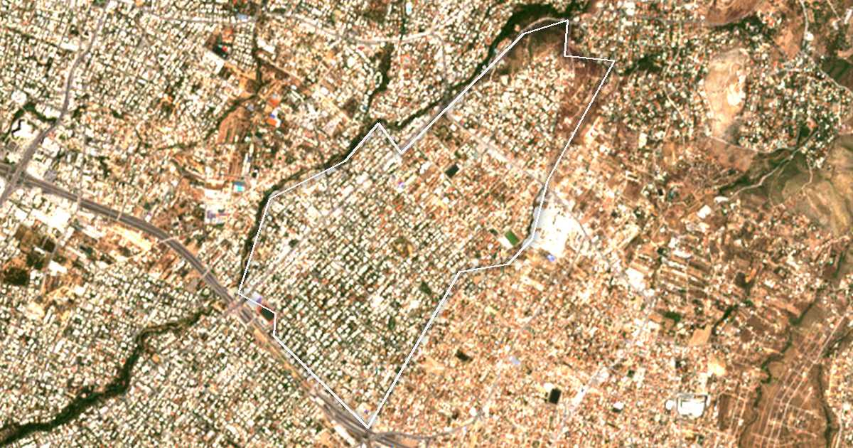 Imagen de satélite con el límite trazado: Vrilíssia