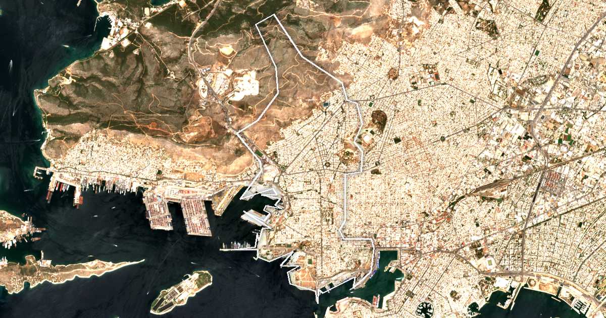 Imagen de satélite con el límite trazado: Dímos Keratsiníou - Drapetsónas