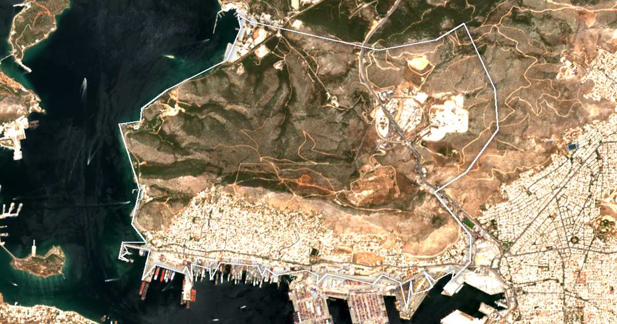 Imagen de satélite con el límite trazado: Dímos Perámatos