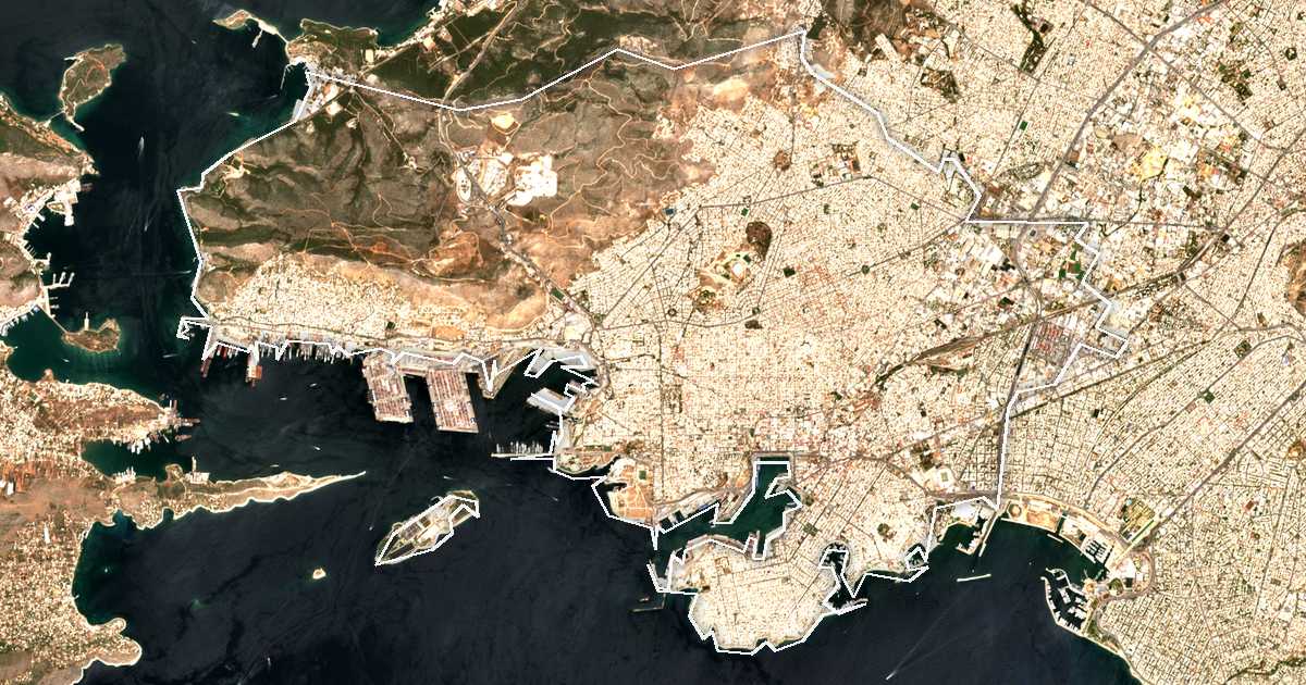Imagen de satélite con el límite trazado: Unidad periférica de El Pireo