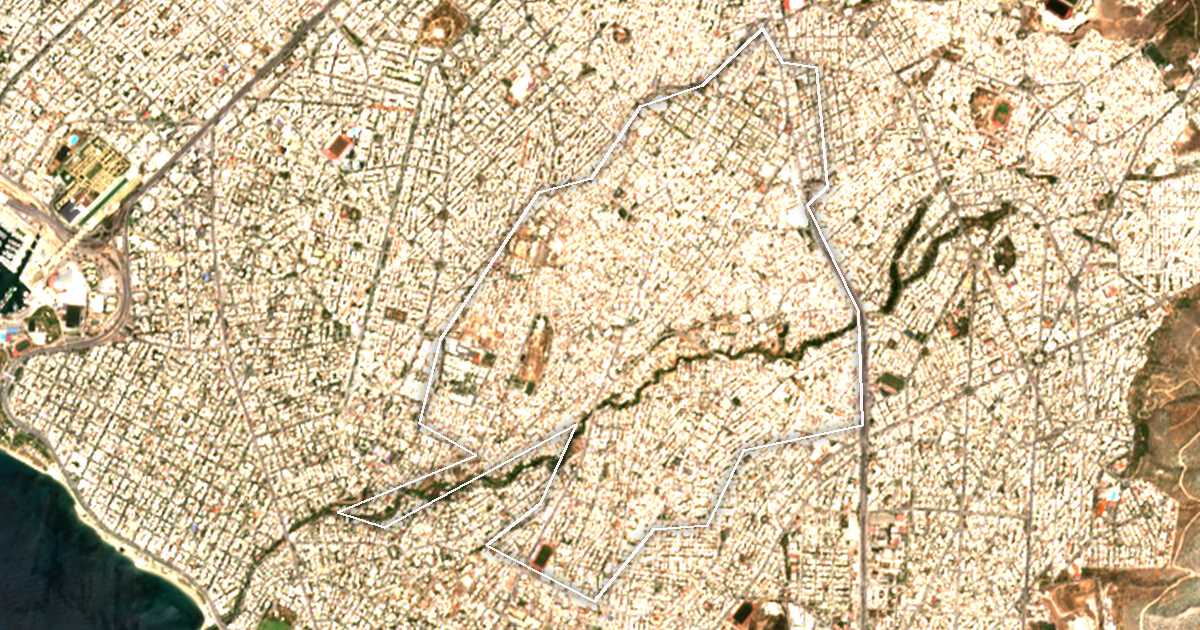 Imagen de satélite con el límite trazado: Agios Dimitrios