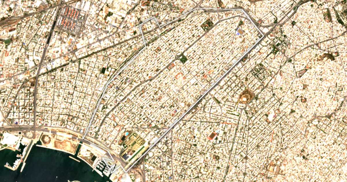 Imagen de satélite con el límite trazado: Kallithea