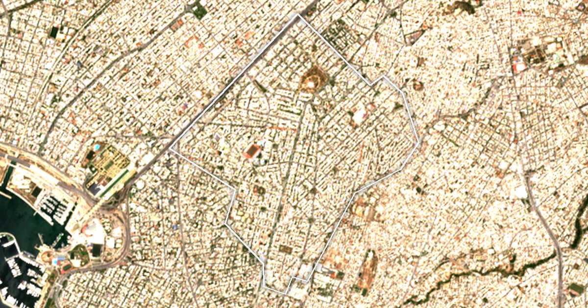 Imagen de satélite con el límite trazado: Nea Smirni