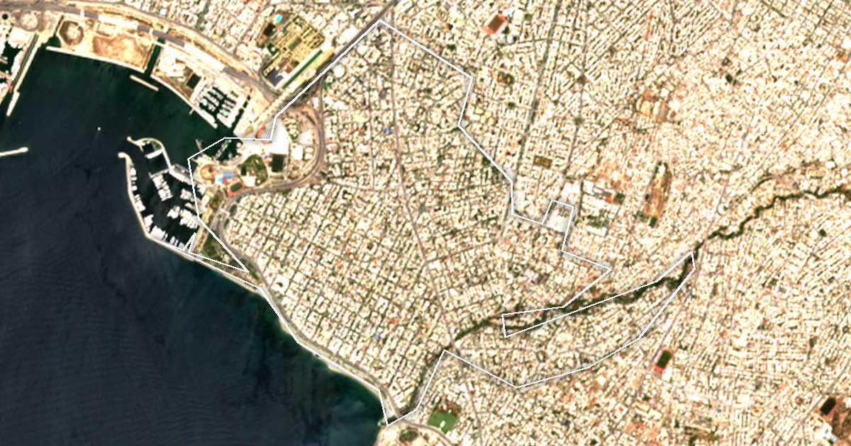 Imagen de satélite con el límite trazado: Falero