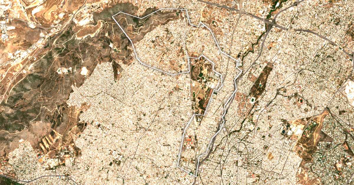 Imagen de satélite con el límite trazado: Dímos Agíon Anargýron - Kamateroú