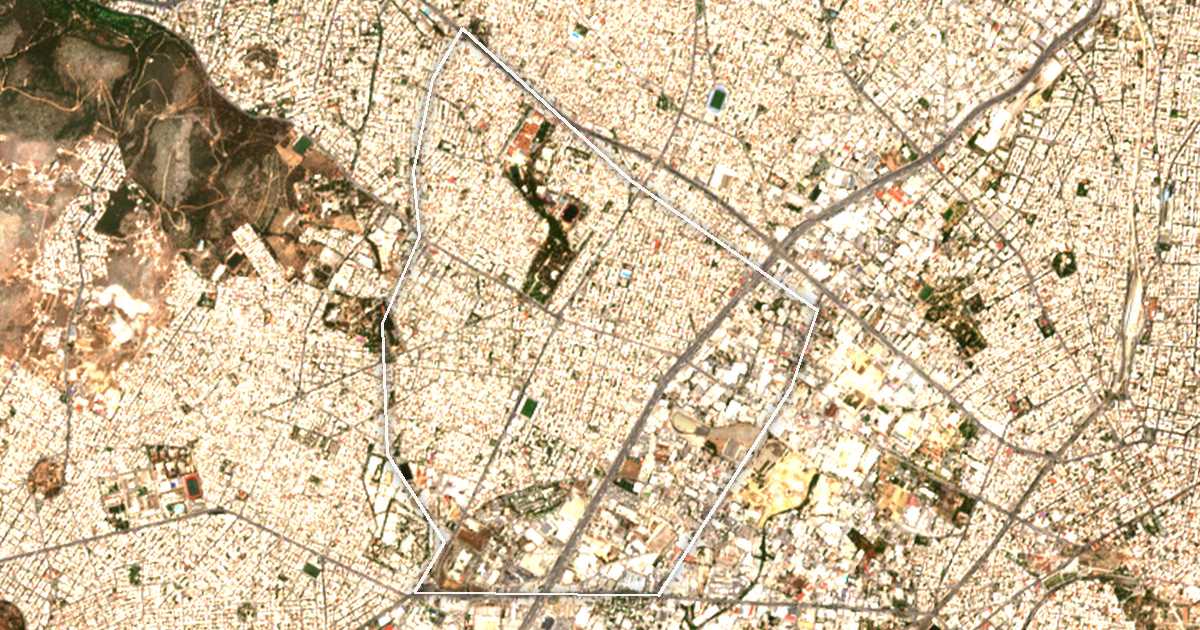 Imagen de satélite con el límite trazado: Egaleo