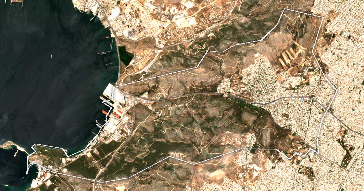 Imagen de satélite con el límite trazado: Dímos Chaïdaríou