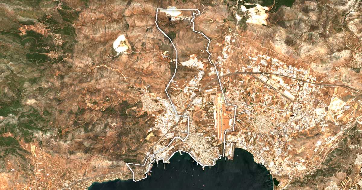 Imagen de satélite con el límite trazado: Dímos Elefsínas
