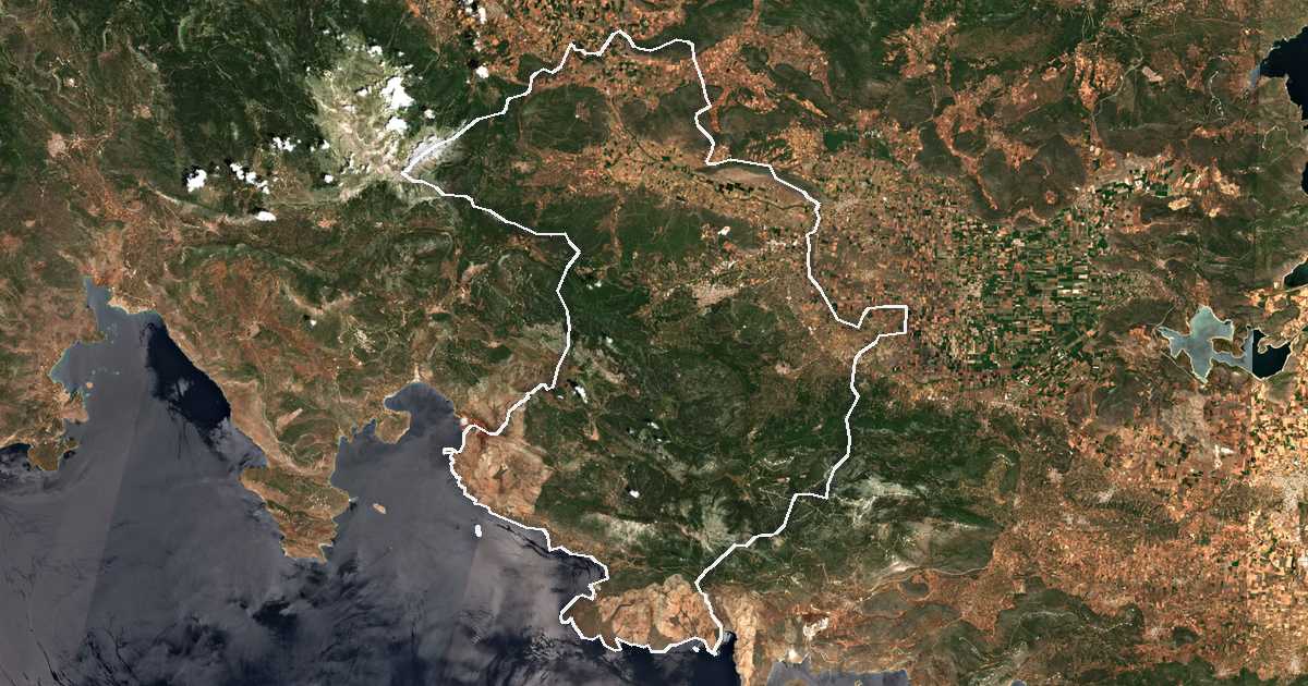 Imagen de satélite con el límite trazado: Dímos Levadéon