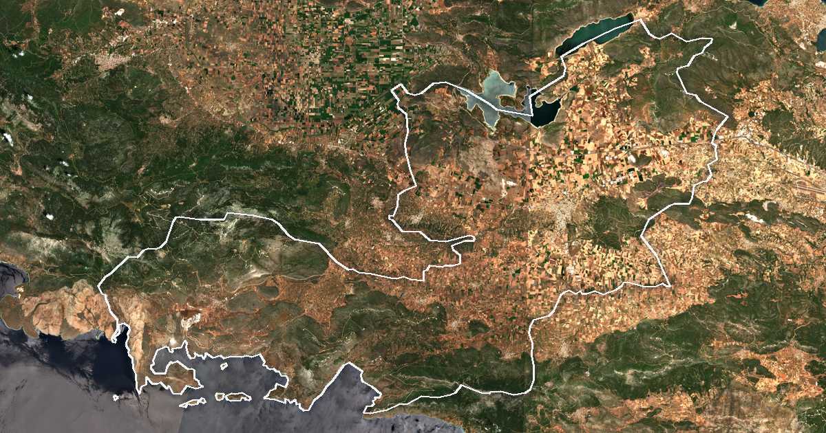 Imagen de satélite con el límite trazado: Dímos Thivaíon