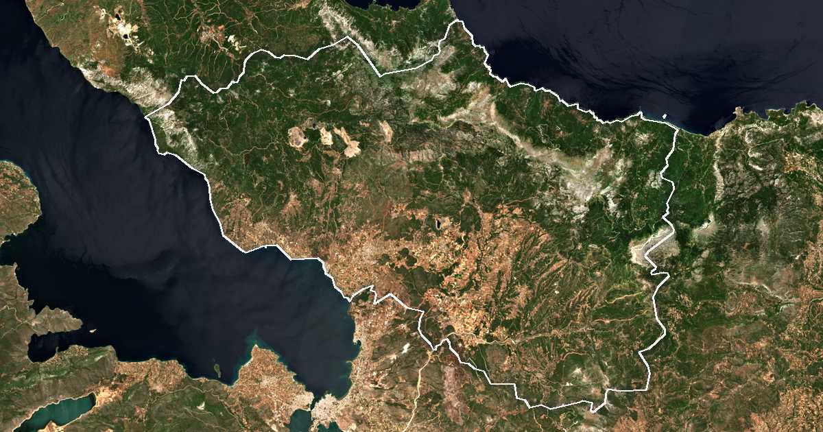 Imagen de satélite con el límite trazado: Dirfys-Mesapia