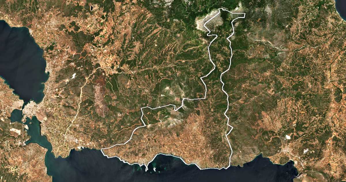 Imagen de satélite con el límite trazado: Eretria