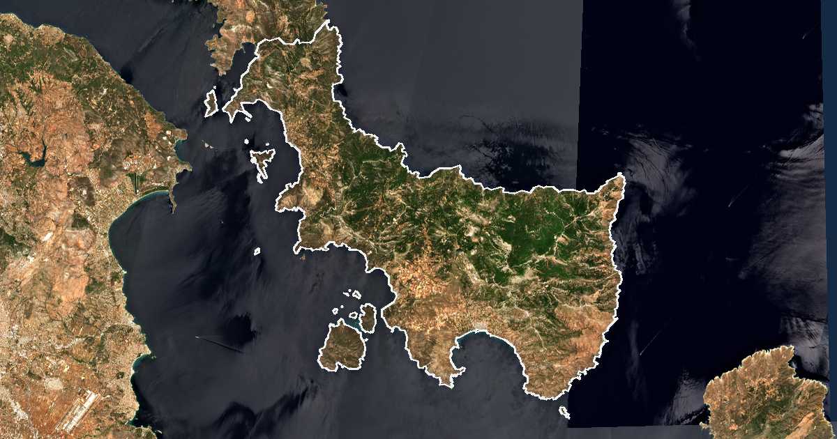 Imagen de satélite con el límite trazado: Karysto