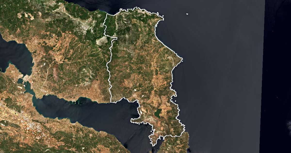 Imagen de satélite con el límite trazado: Kymi-Aliveri