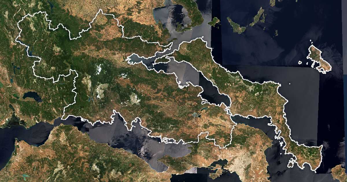 Imagen de satélite con el límite trazado: Grecia Central
