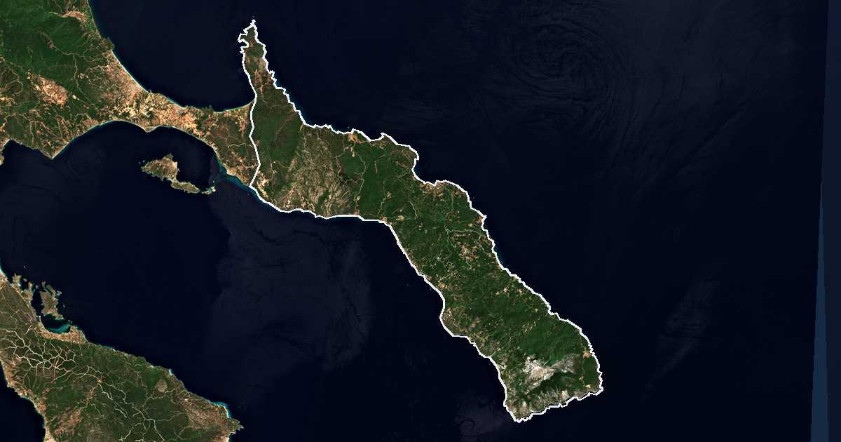Imagen de satélite con el límite trazado: Monte Athos