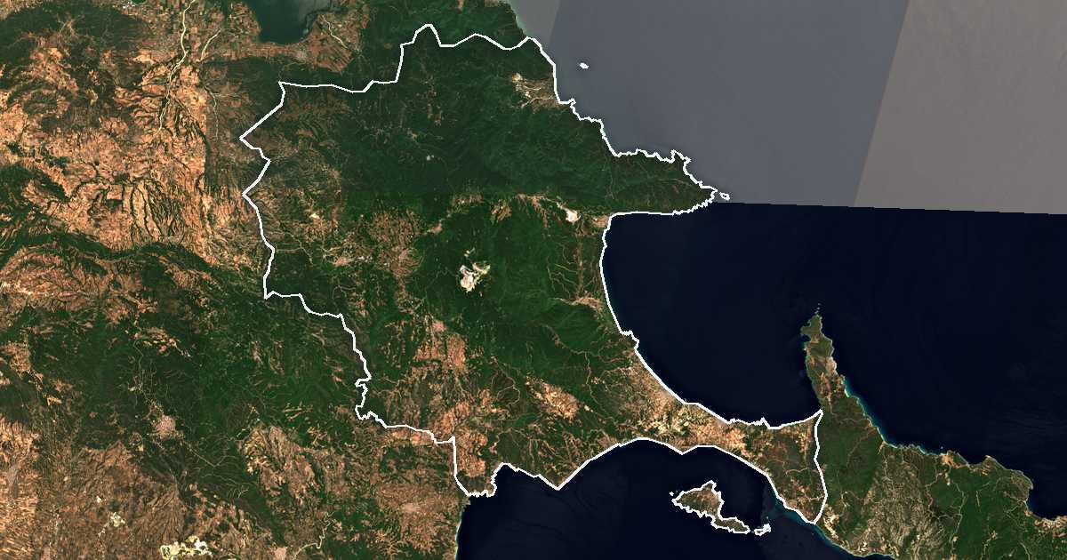 Imagen de satélite con el límite trazado: Aristotelis