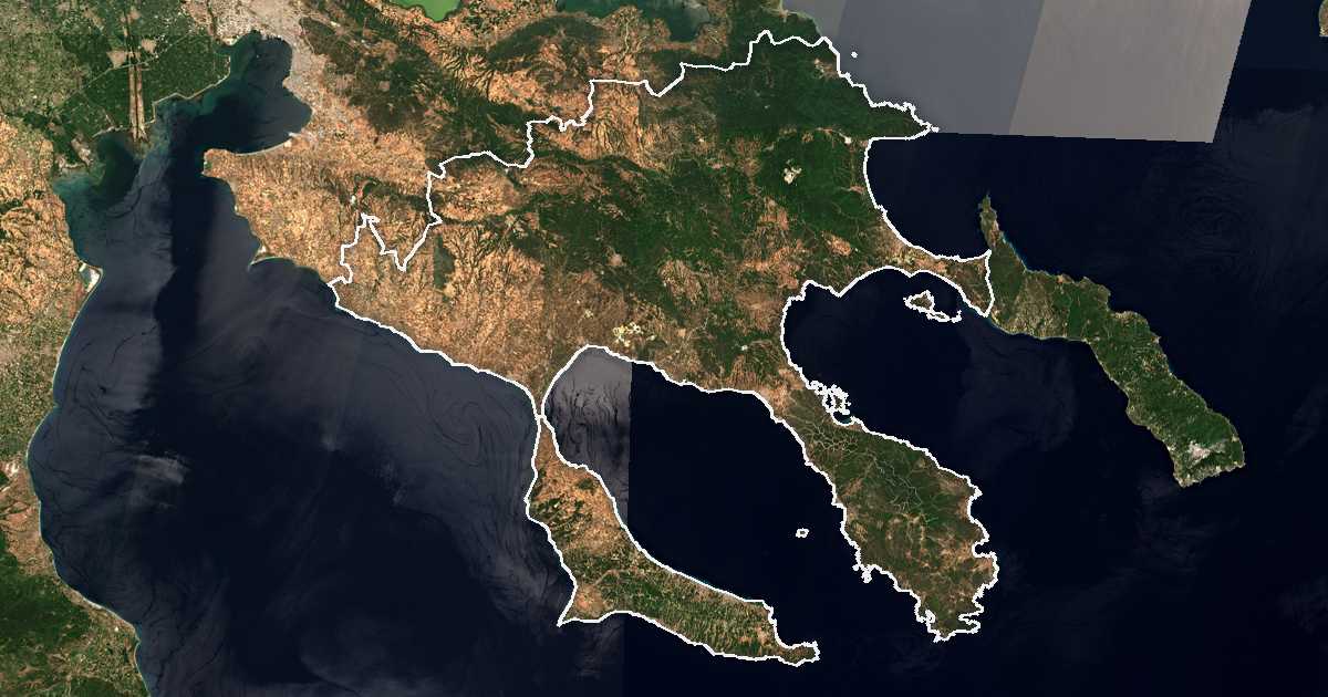 Imagen de satélite con el límite trazado: Unidad periférica de Calcídica