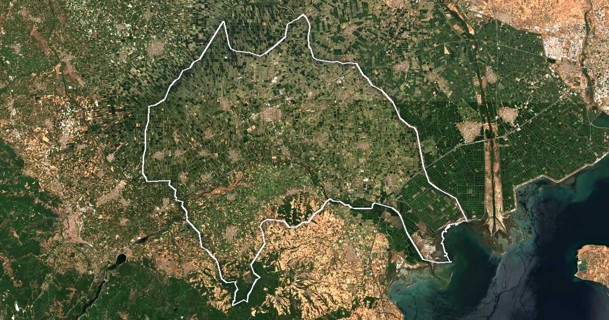 Imagen de satélite con el límite trazado: Dímos Alexándreias